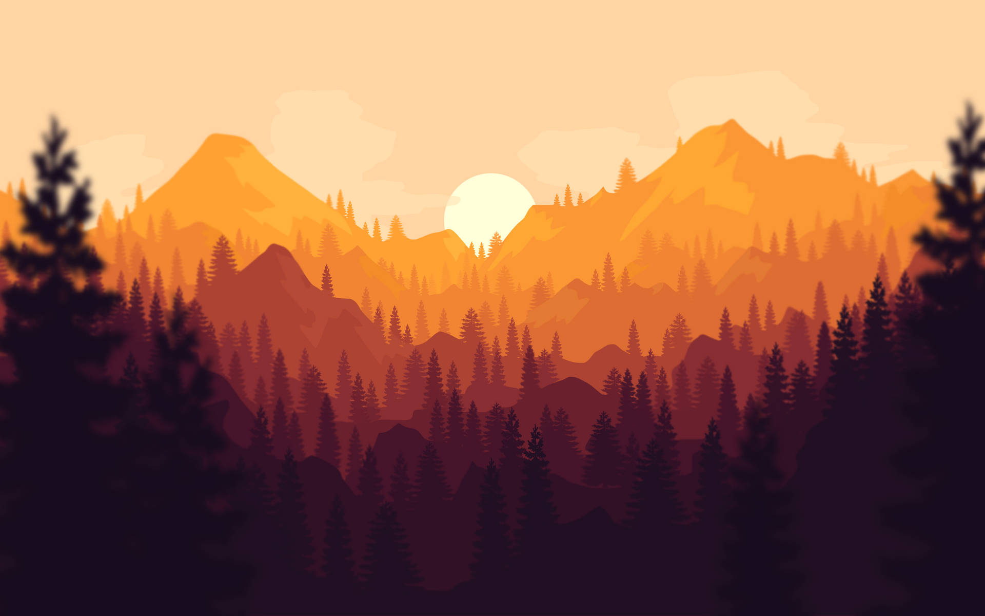 Firewatch Mountain Forest Sunset Background