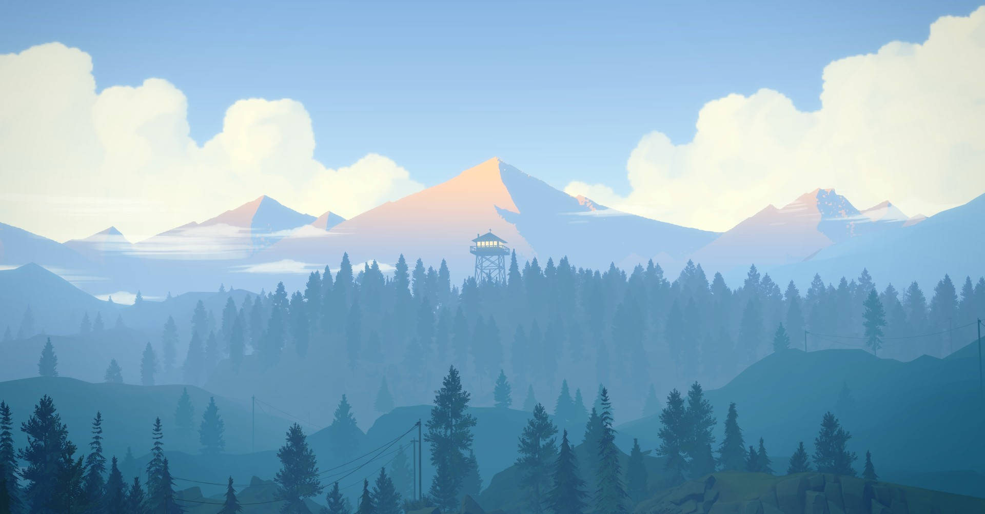 Firewatch Mountains On Cloudy Sky Background