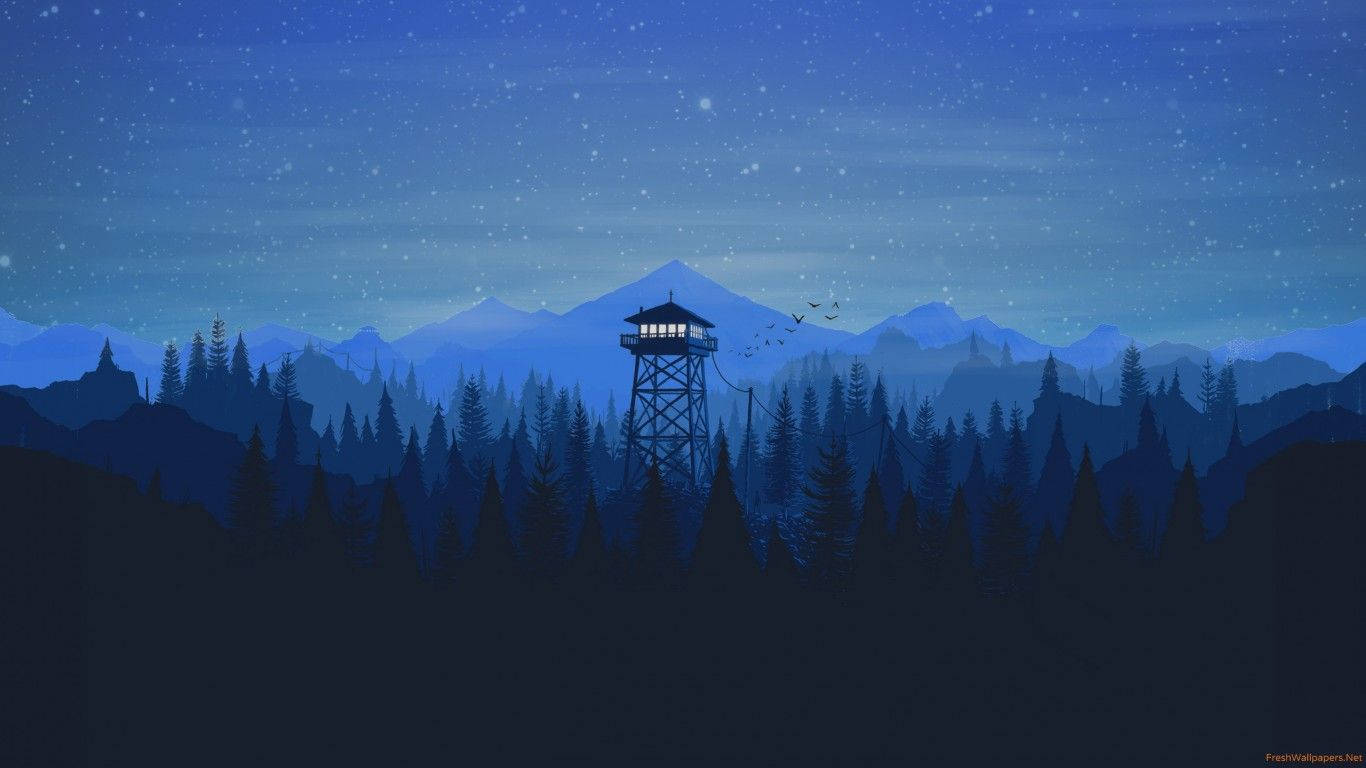 Firewatch Tower Blue Winter Night Background