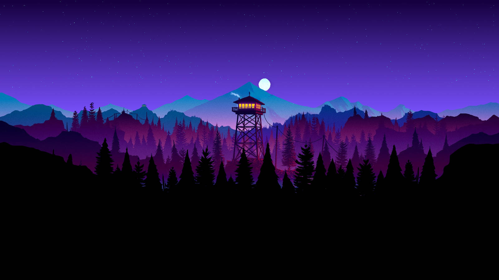 Firewatch Tower On Blue Purple Forest Background