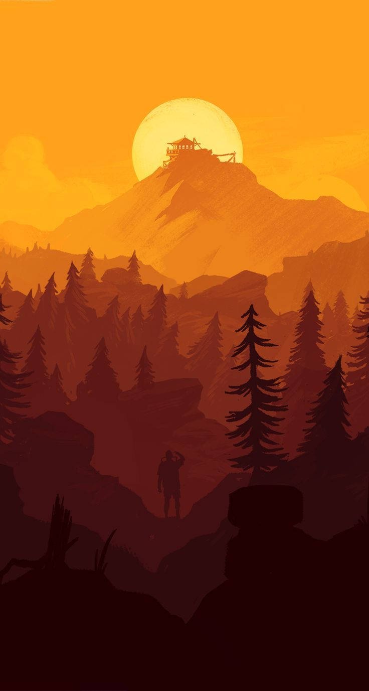 Firewatch Tower On Gold Yellow Sun Background