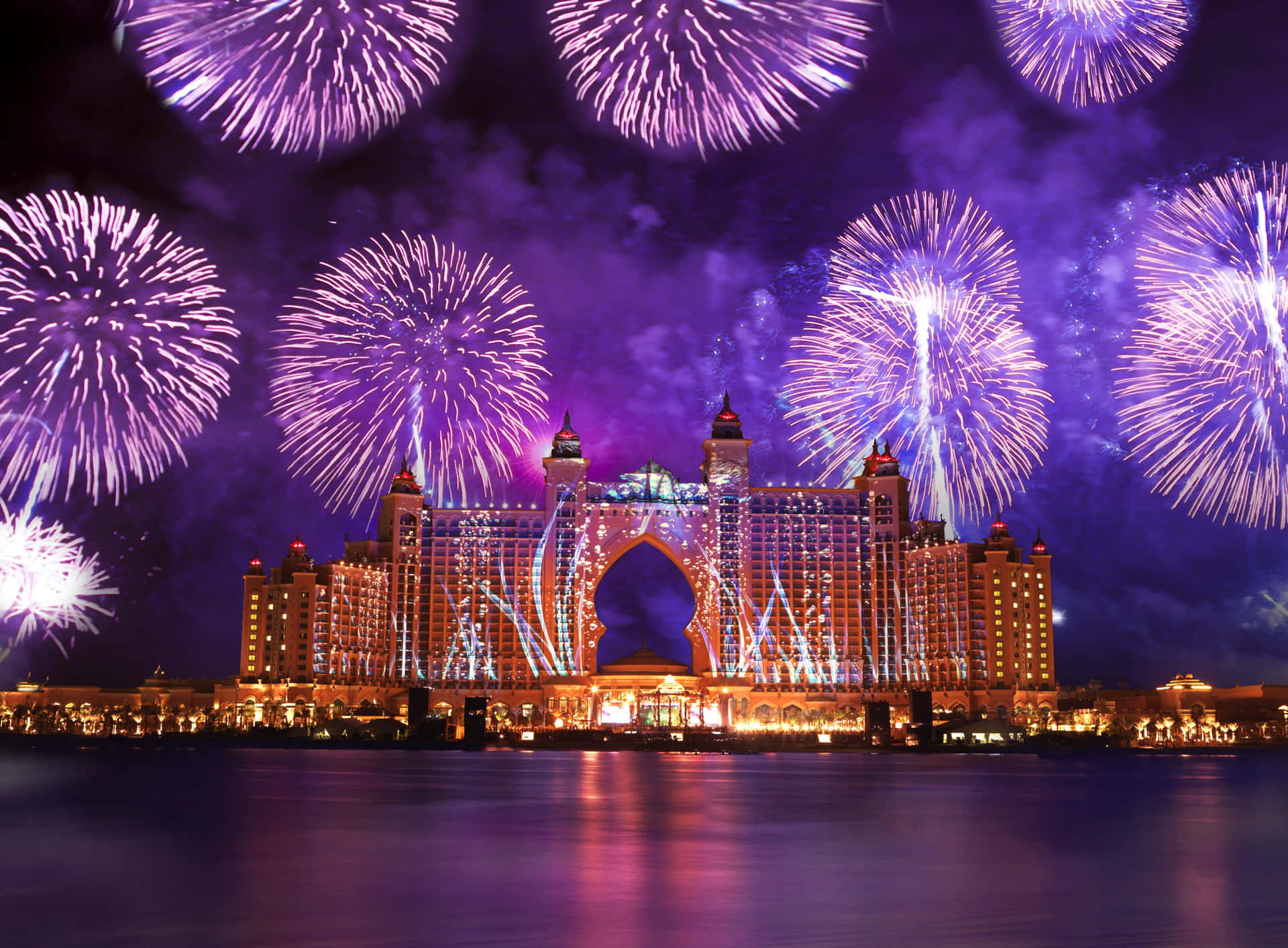 Fireworks Display At Atlantis Resort Background
