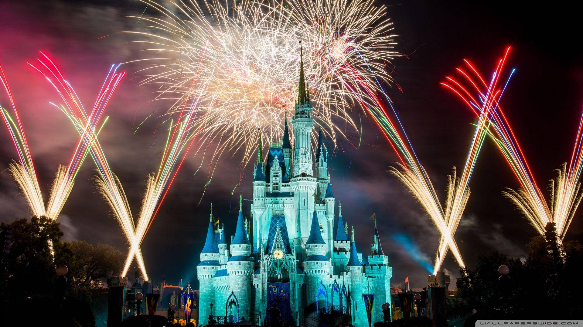 Fireworks Display Disney Castle Background