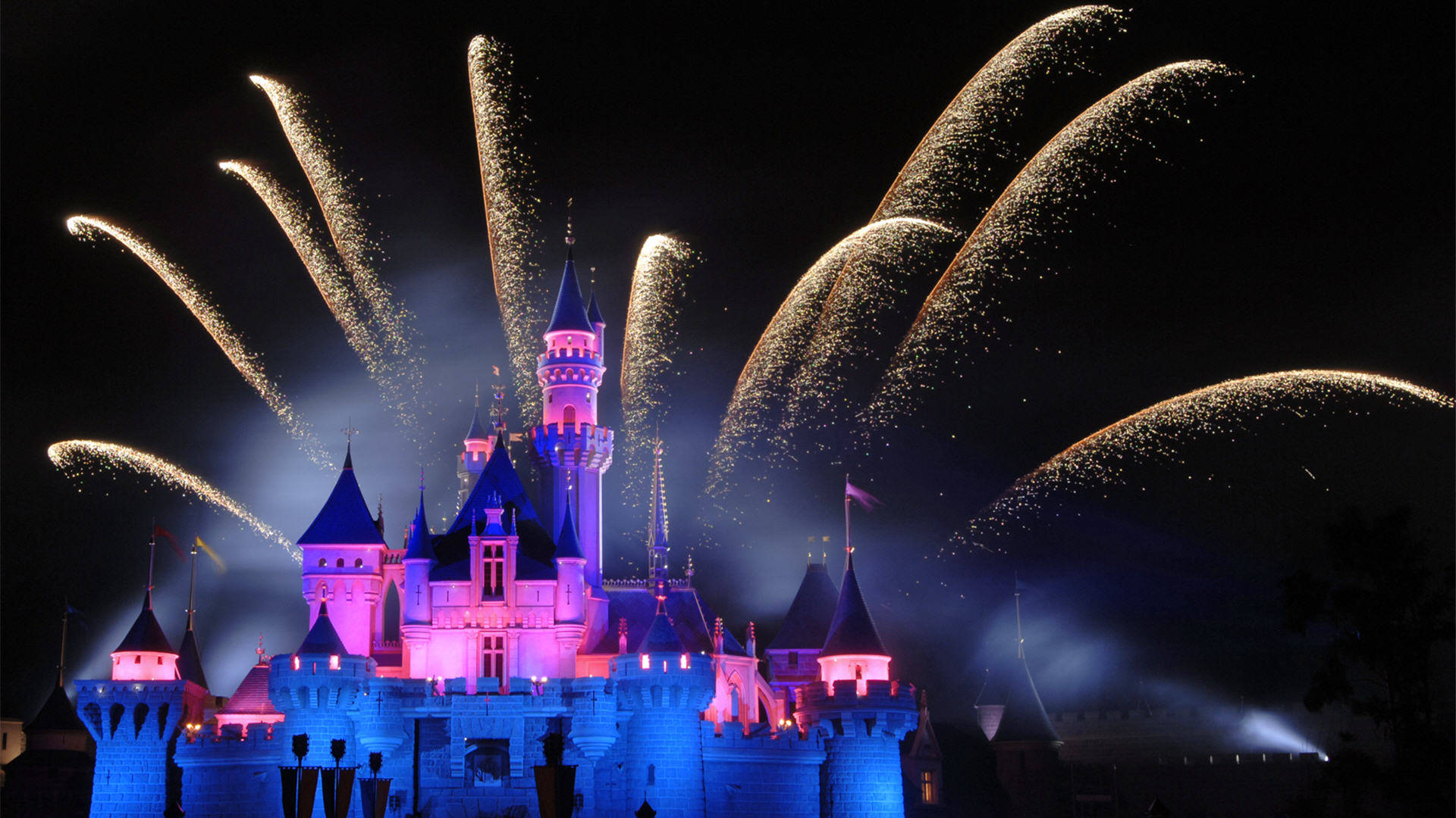 Fireworks Display Disney Castle Night Background