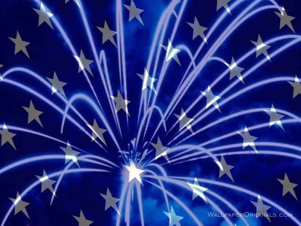 Fireworks In Blue Sky With Stars Background