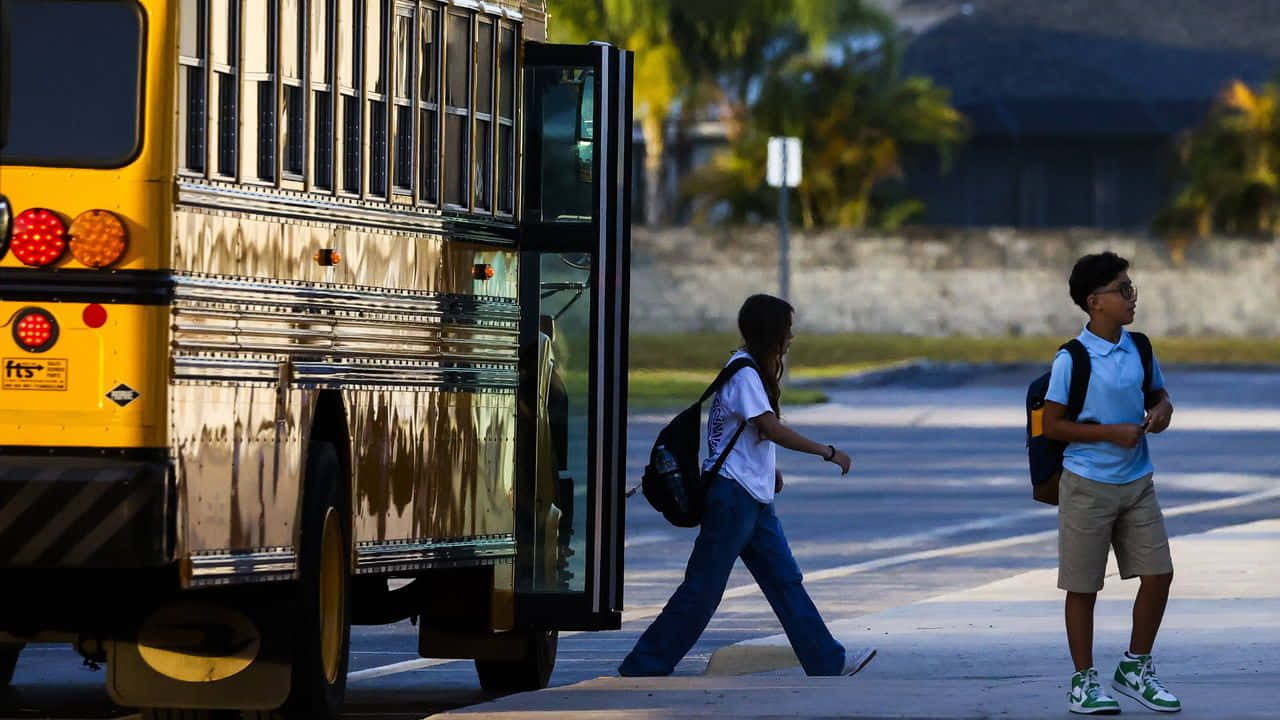 First Dayof School Bus Arrival Background