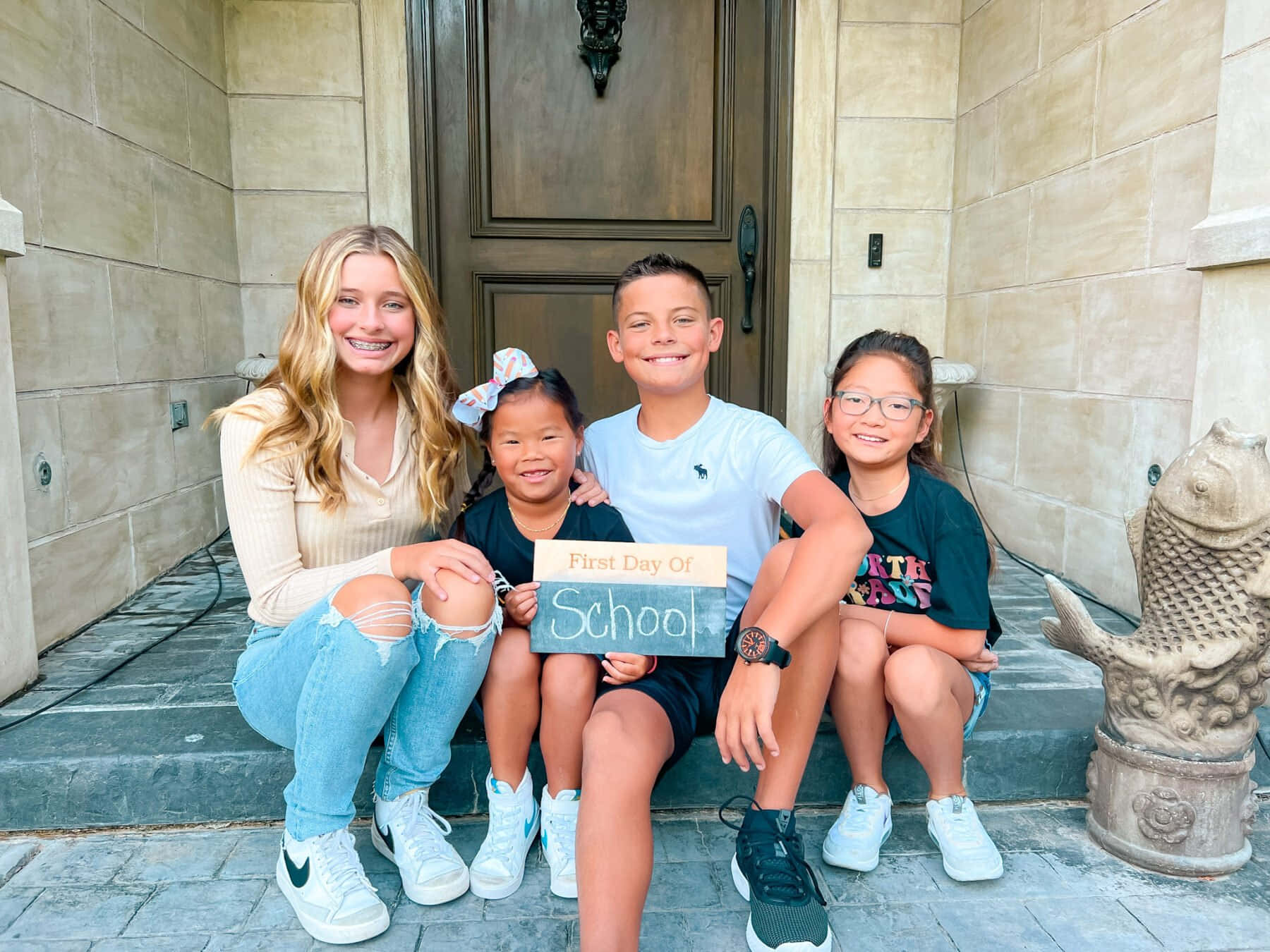 First Dayof School Siblings Smile Background