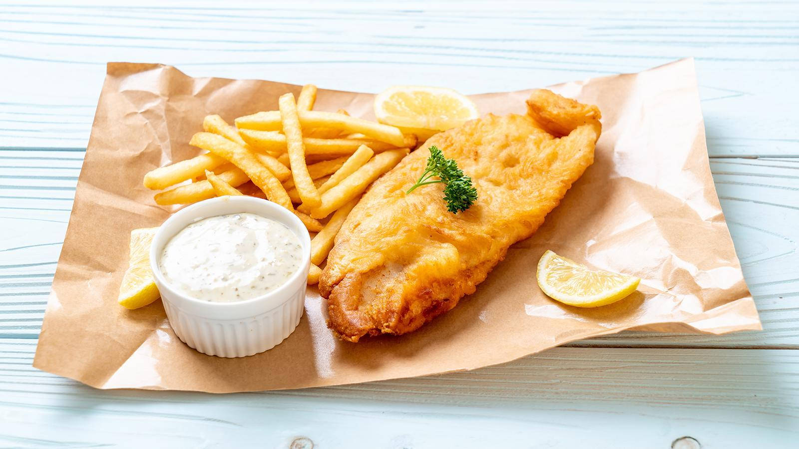 Fish And Chips On A Kraft Paper