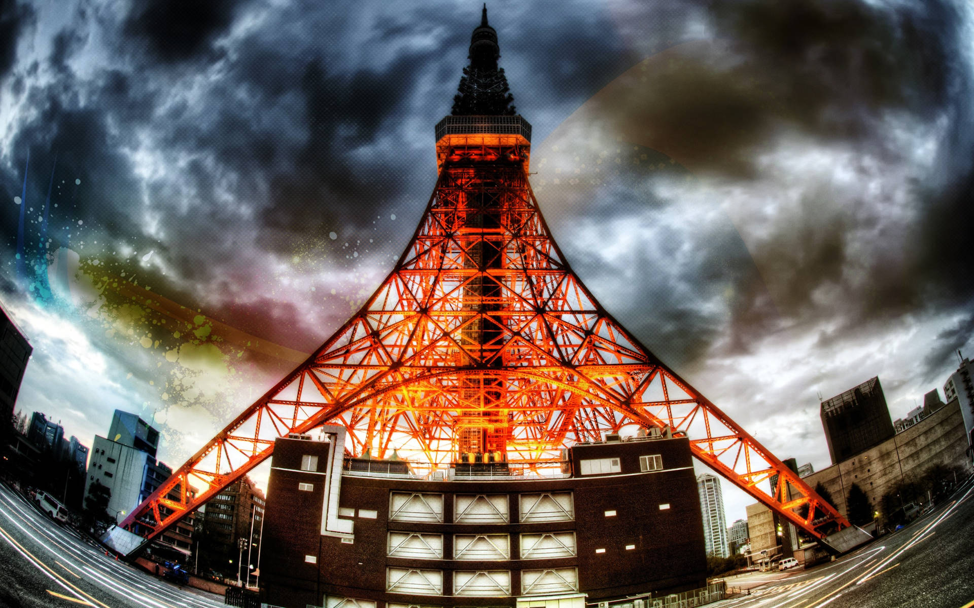 Fish-eye Perspective Tokyo Tower Background