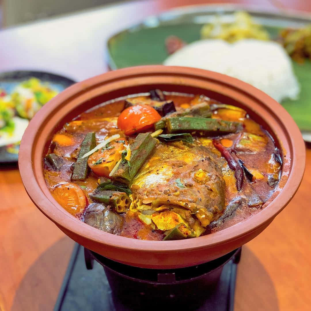 Fish Head Curry Dish Small Bowl Serving Background