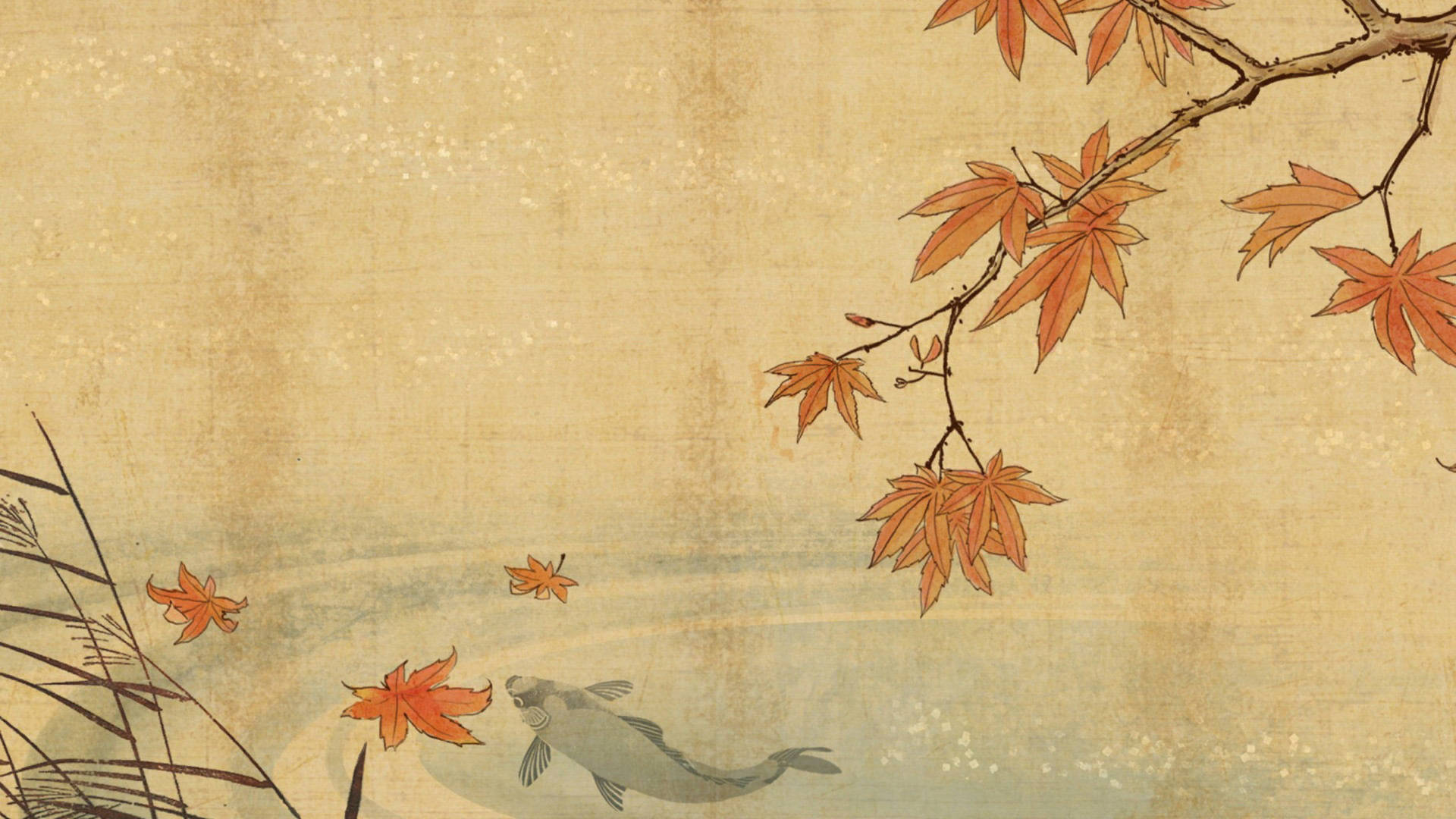 Fish In Lake Japanese Drawing Background