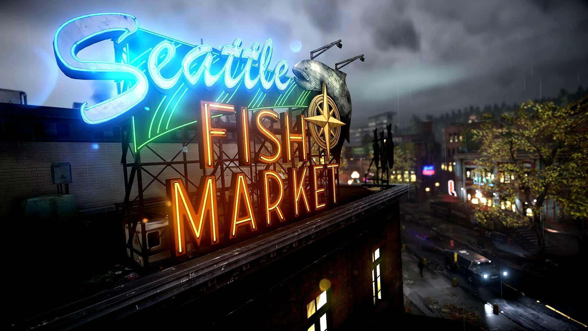 Fish Market Seattle At Night Background