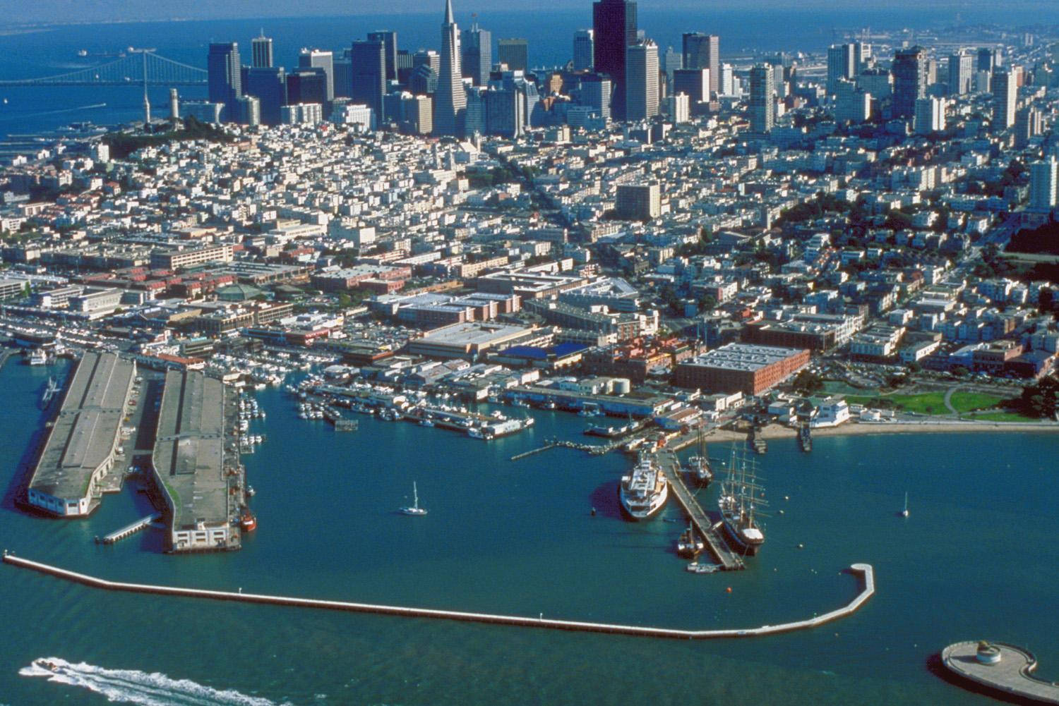 Fishermans Wharf Aerial City View Background