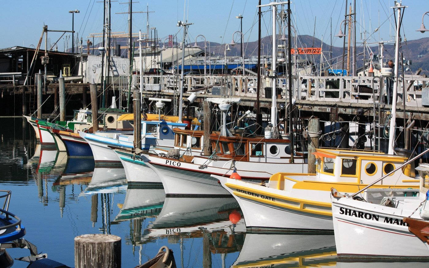 Fishermans Wharf Boats Lined-up Background