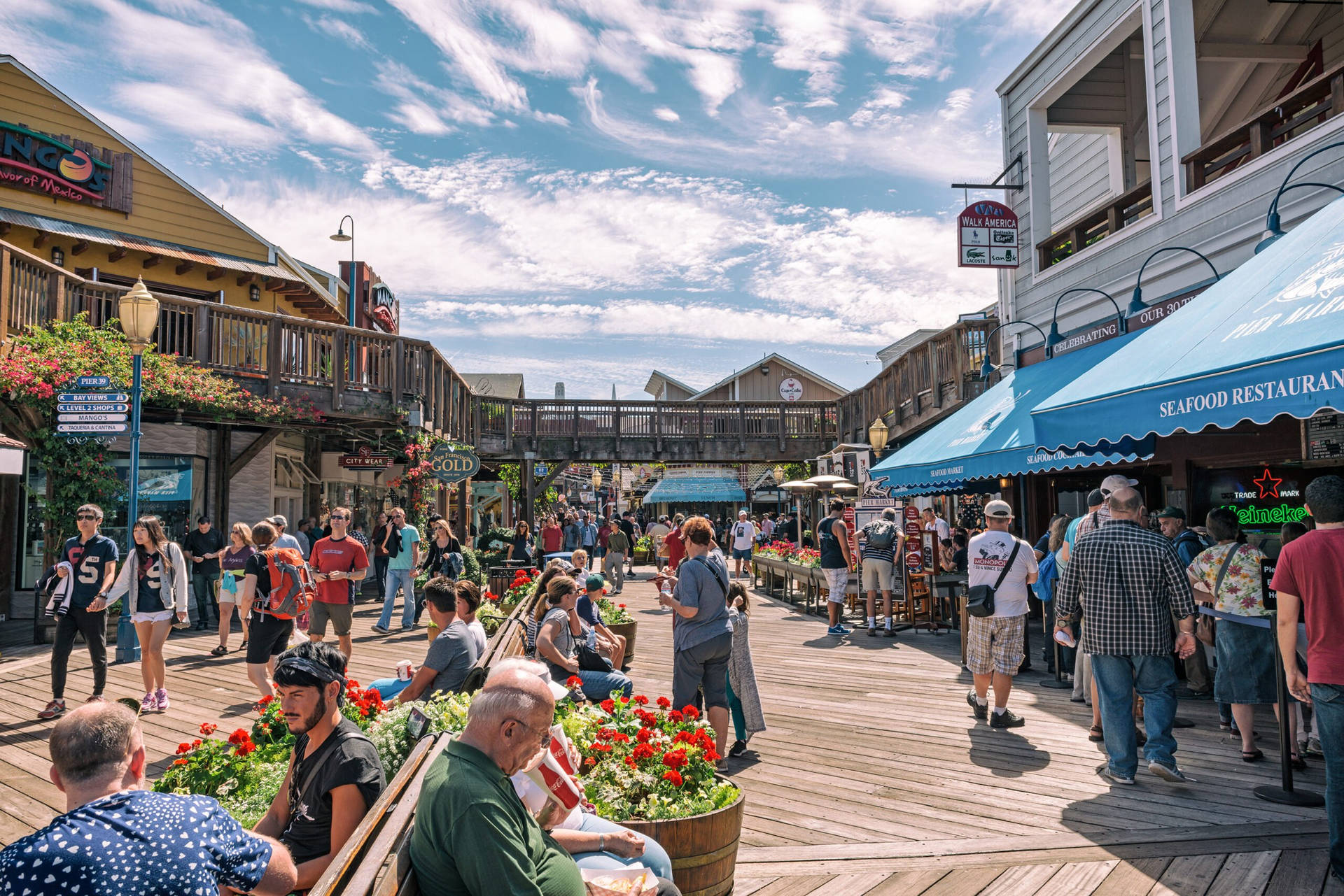 Fishermans Wharf Packed With People Background