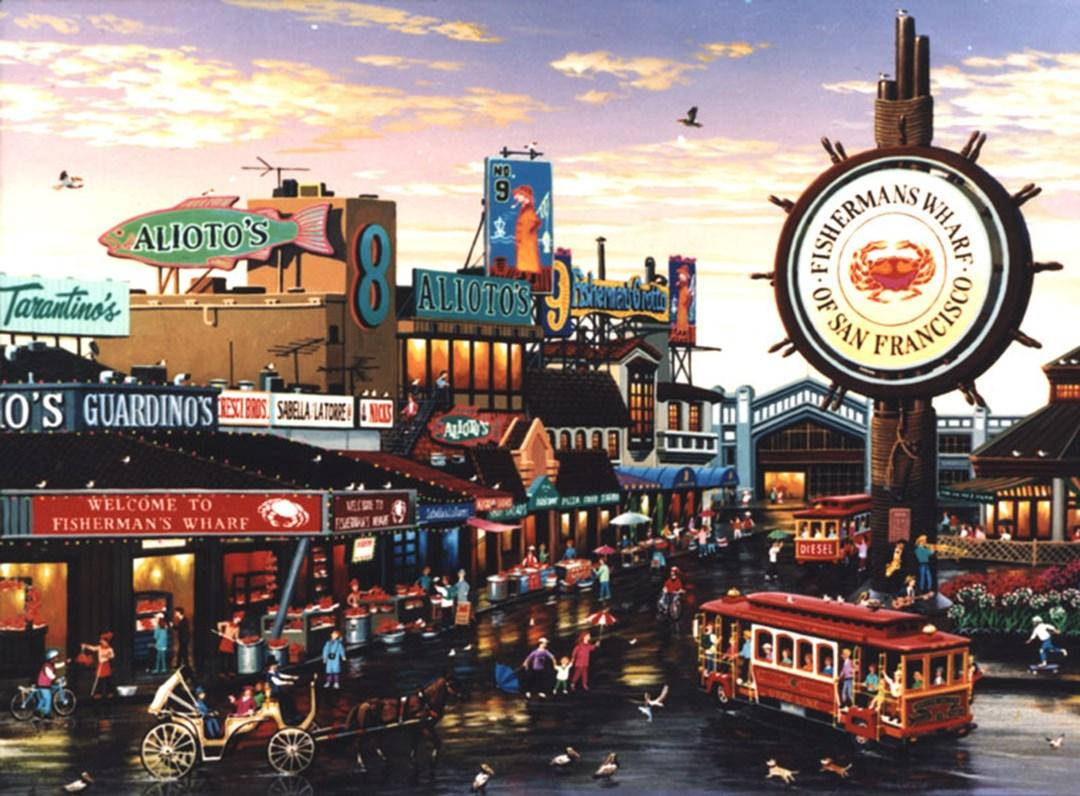 Fishermans Wharf Vintage-style Artwork Background