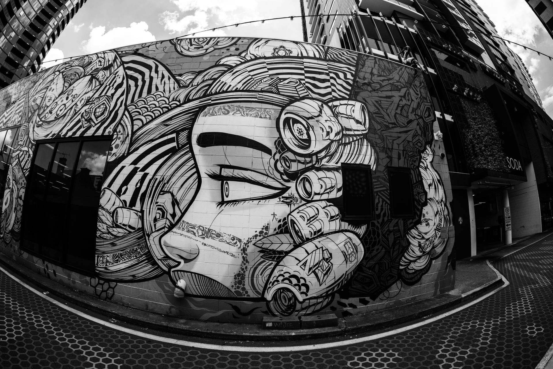 Fisheye Grayscale Graffiti Street Art Background