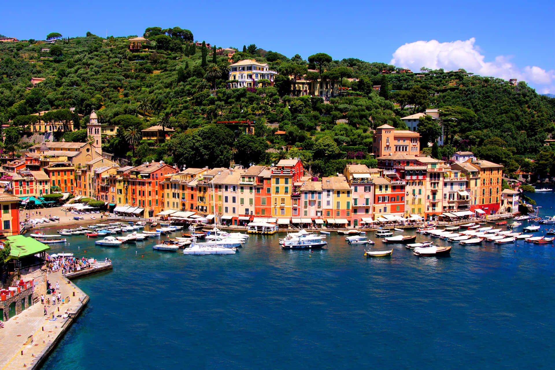 Fishing Village In Portofino Italy Aerial Shot Background