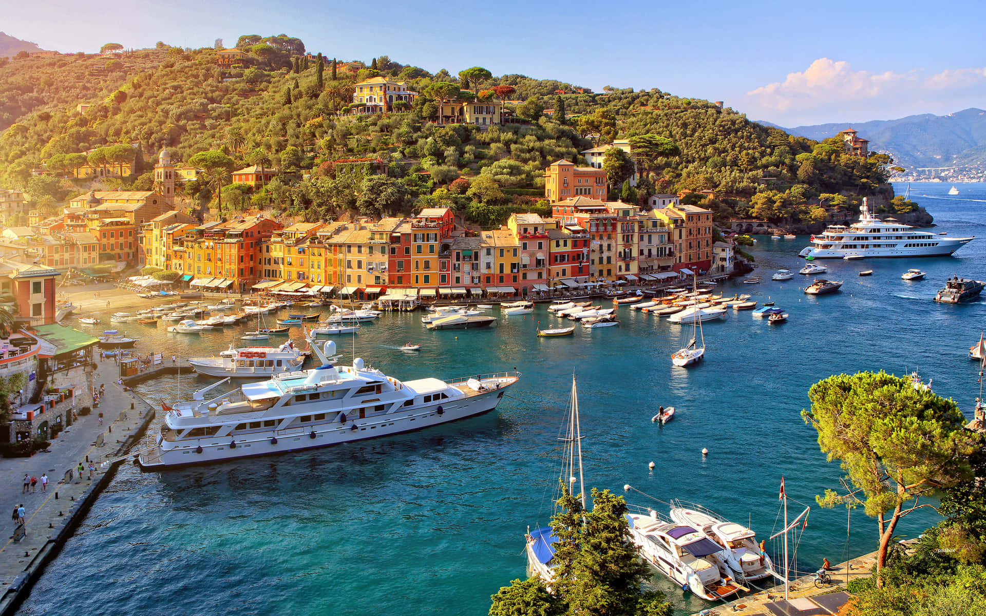 Fishing Village Tourist Destination In Portofino Italy Background