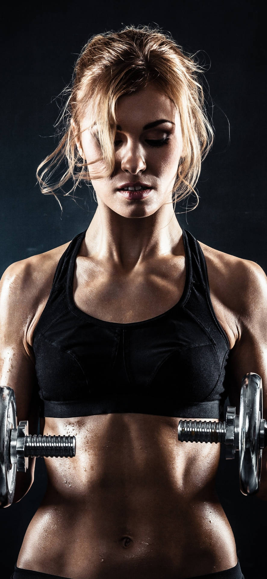 Fit Woman With Abs Portrait Background