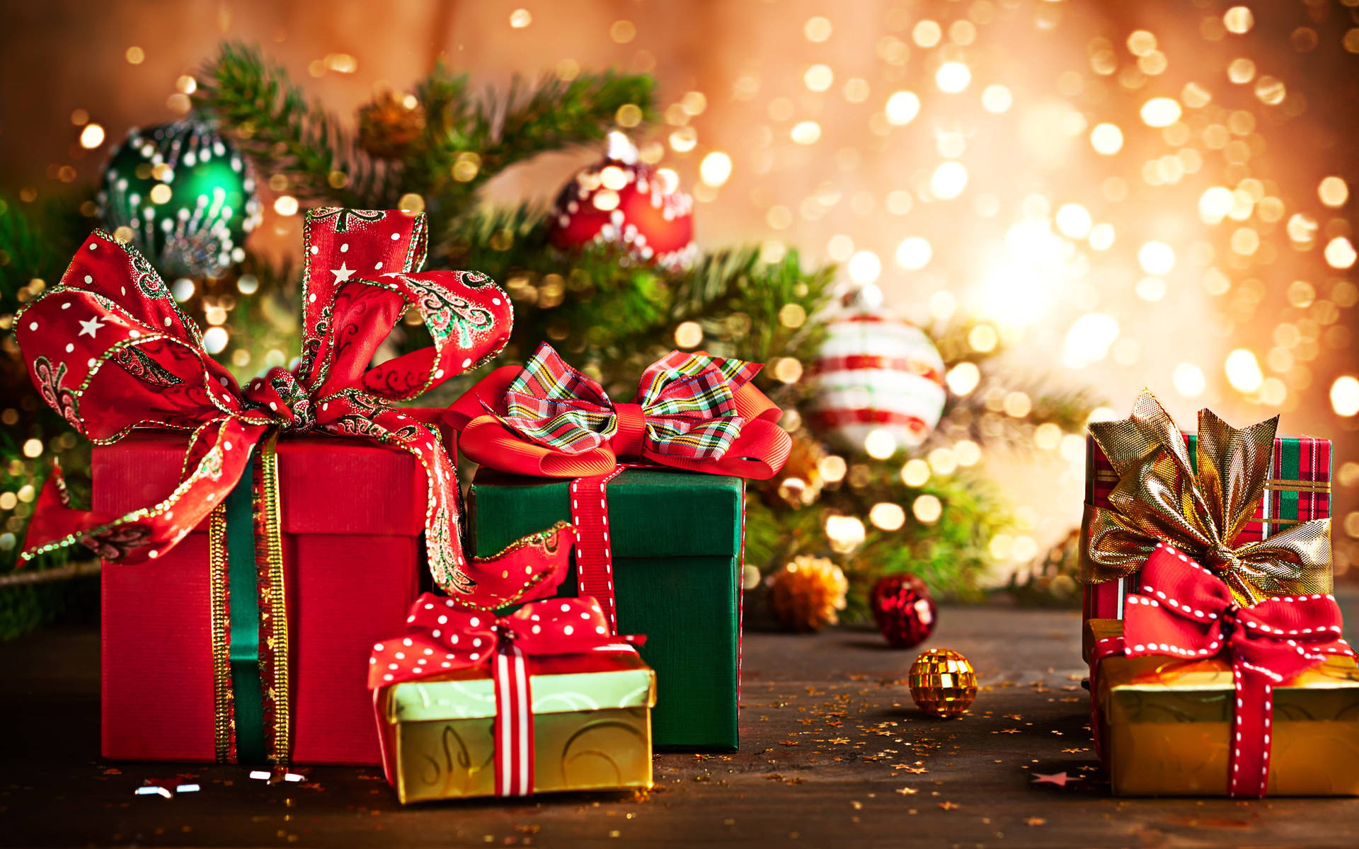 Five Colorful Beautiful Christmas Gifts Background