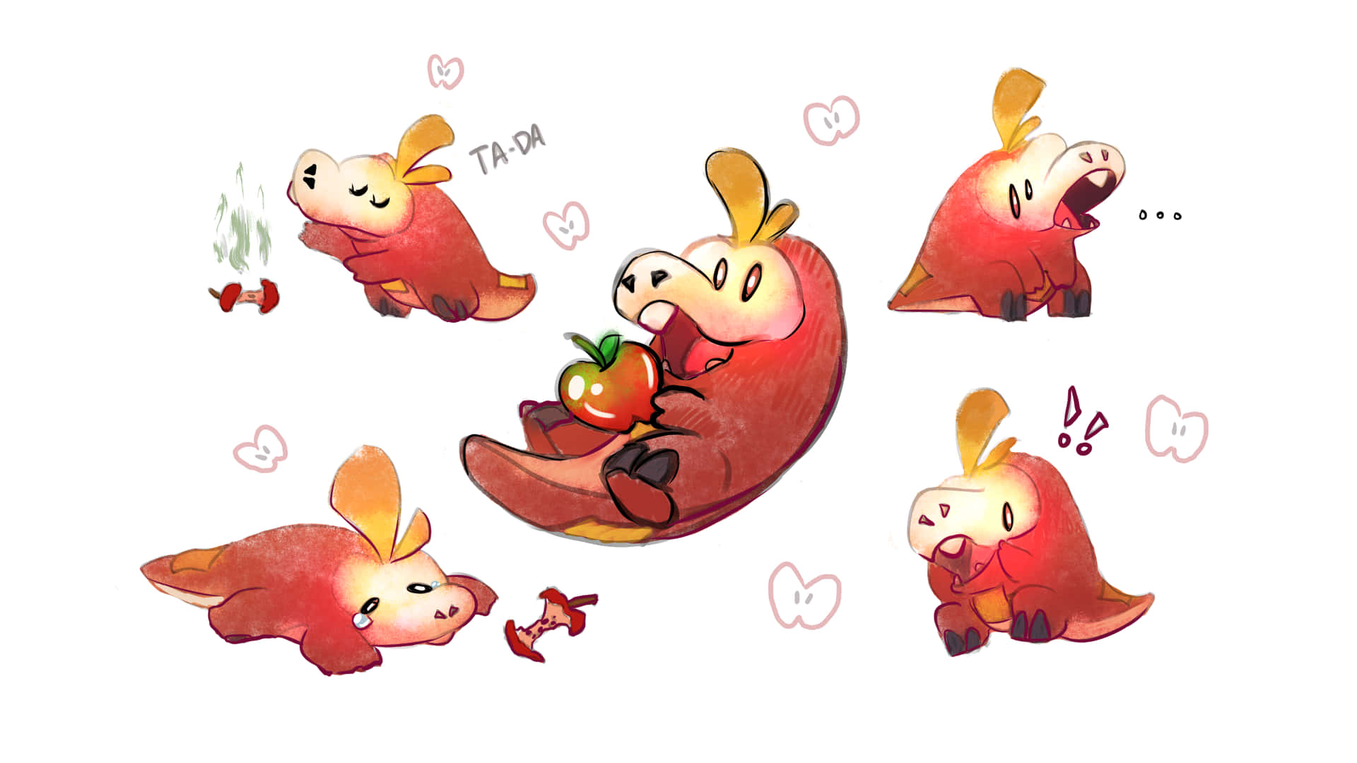 Five Cute Illustrations Of Fuecoco Background