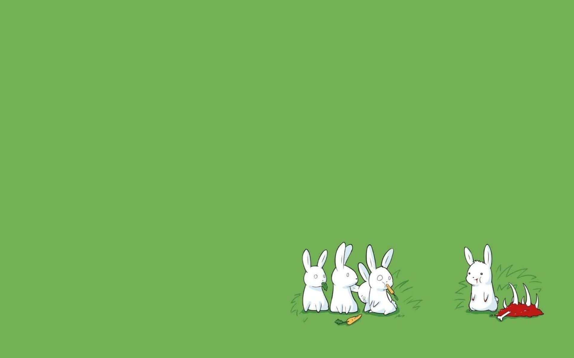 Five Eastern Bunnies Pastel Green Aesthetic Desktop Background