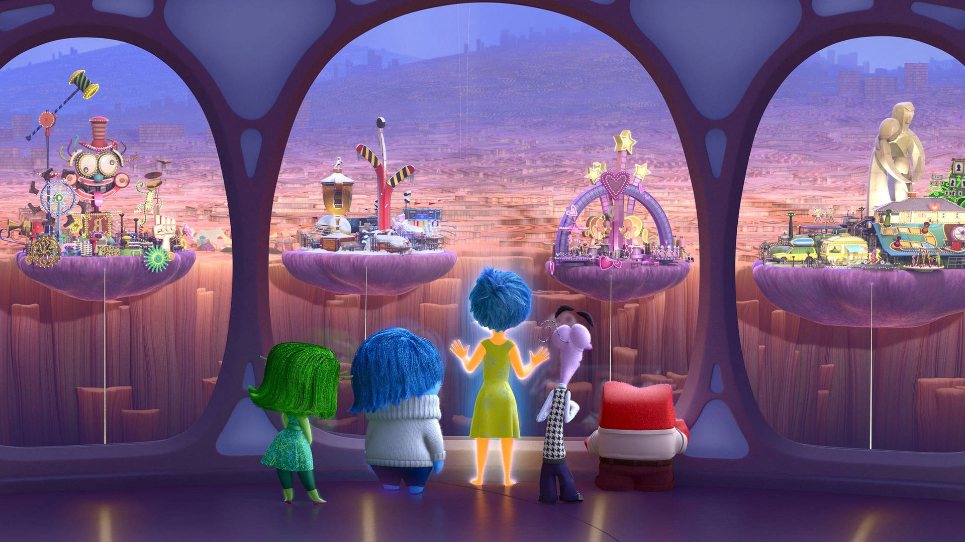 Five Interconnected Personality Islands In The World Of Inside Out Background