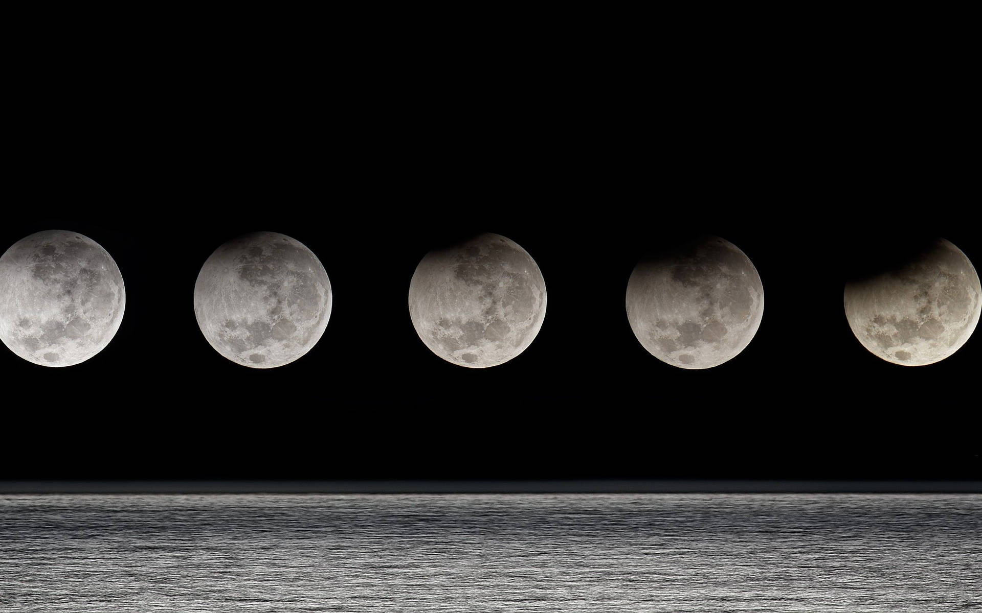 Five Moon Phases Above Ocean