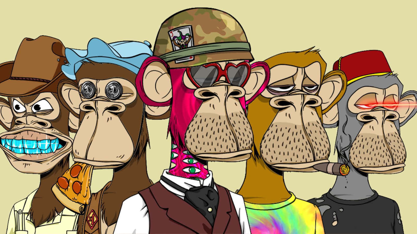 Five Nft Monkey With Different Aesthetics