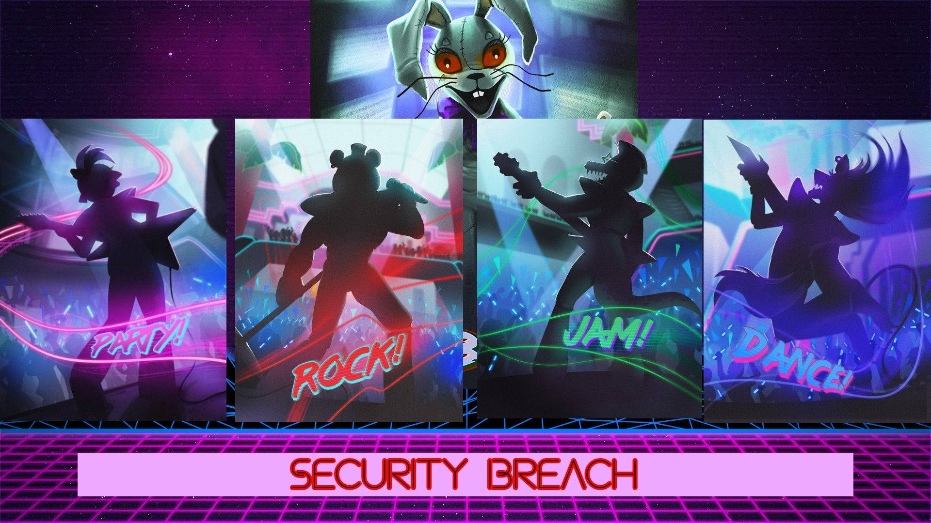 Five Nights At Freddy's Security Breach Collage Silhouette Background