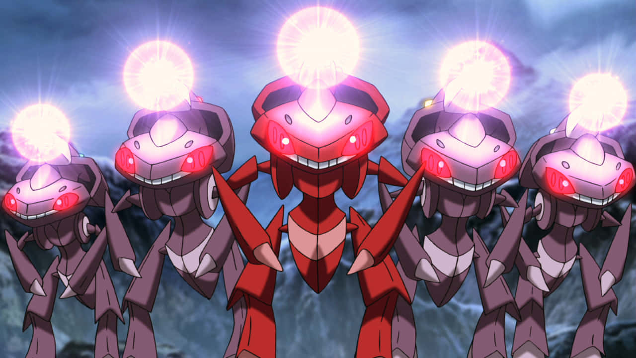 Five Red And Purple Genesect Pokemon Background