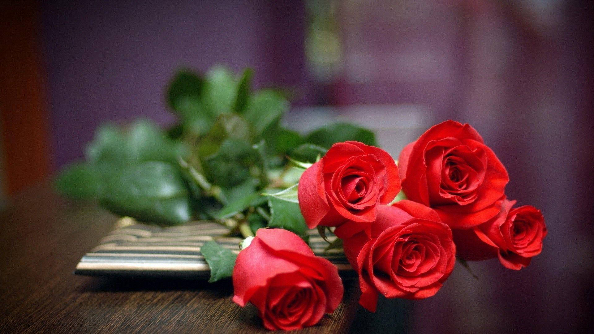 Five Red Rose Flowers Background