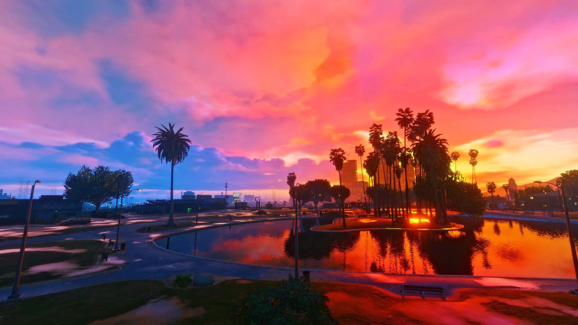 Fivem Palm Trees Sunset Background