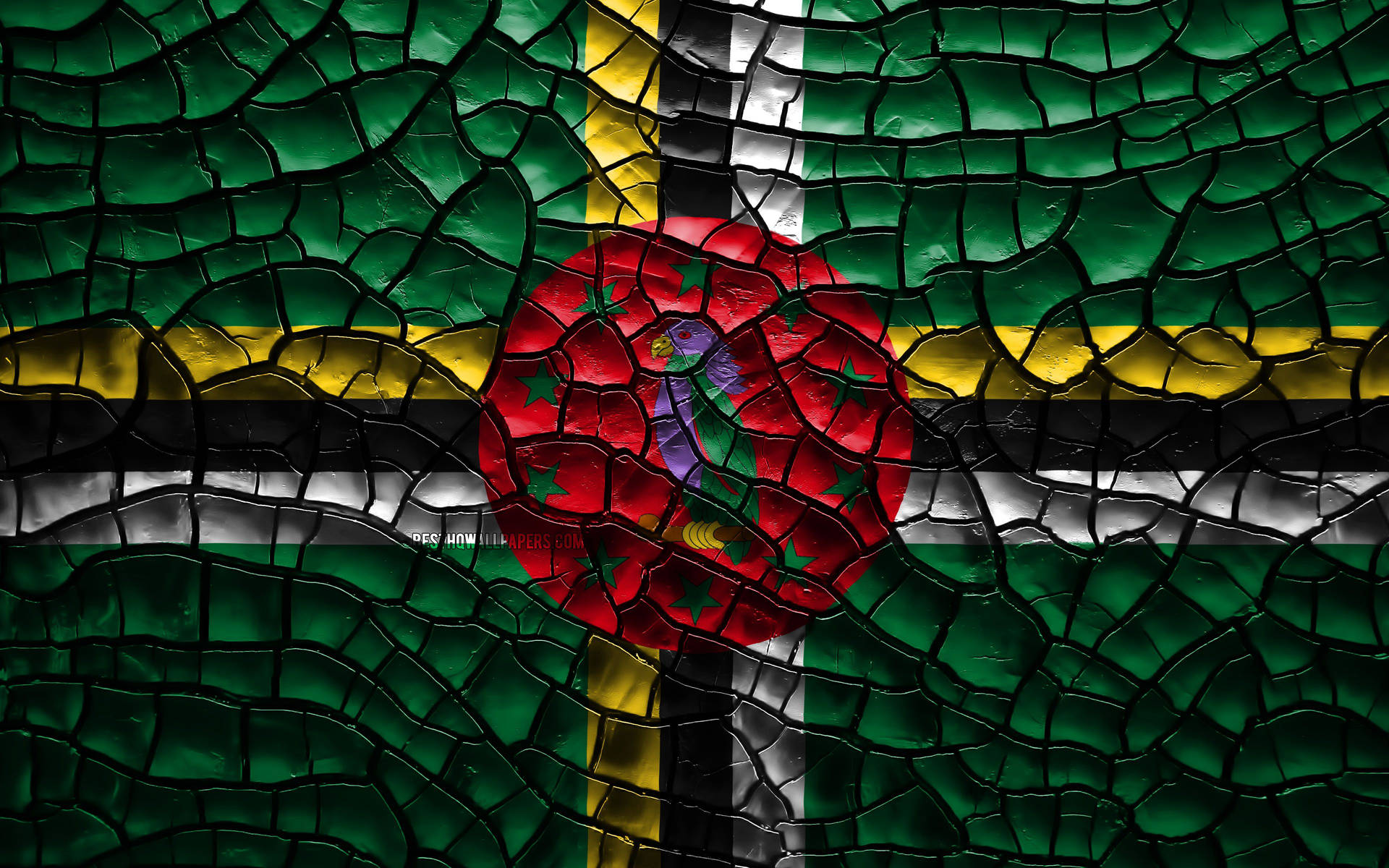 Flag Of Dominica With Cracks Background