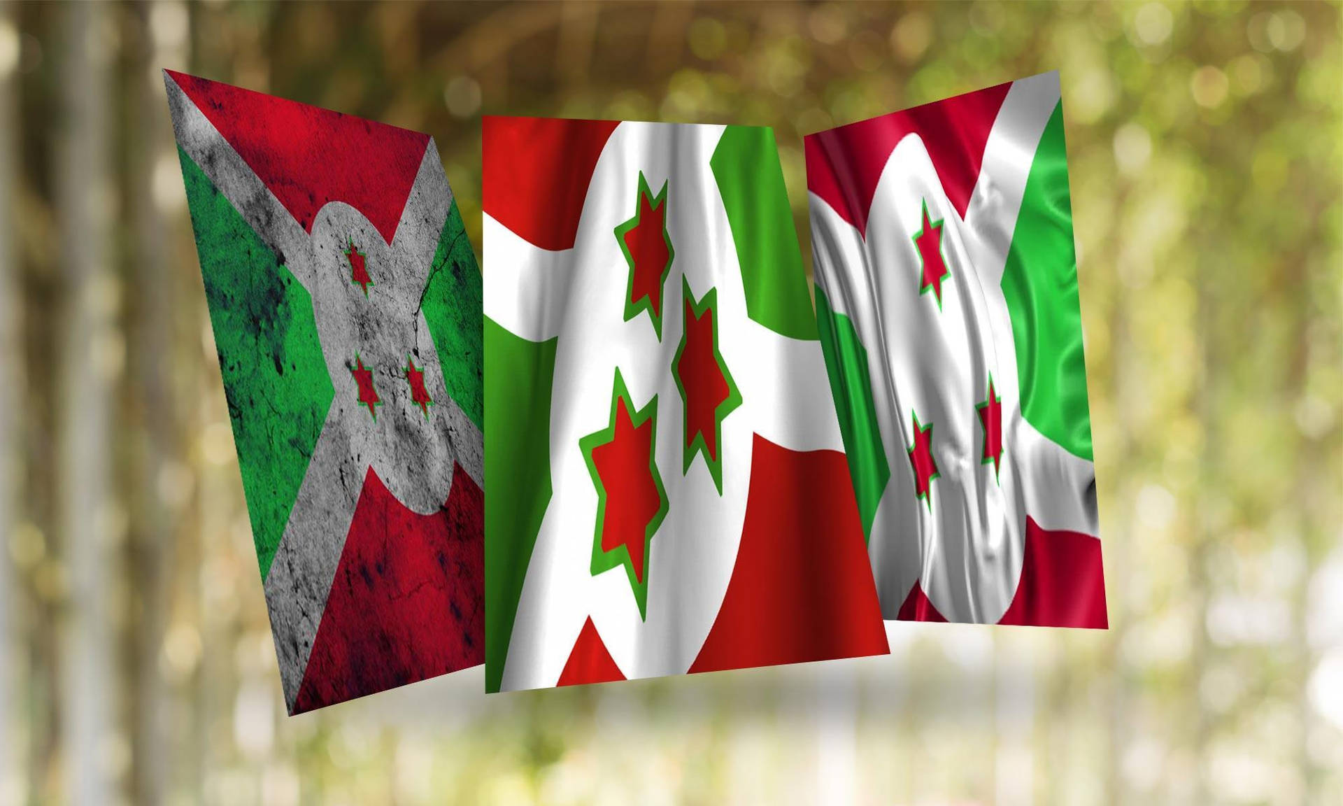 Flags Of Burundi Hanging In A Line Background