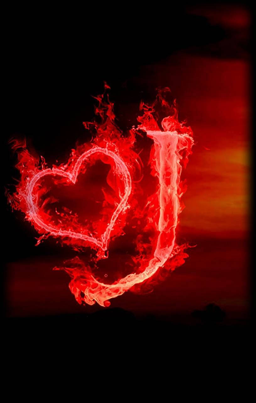 Flame Heart And Letter J Background