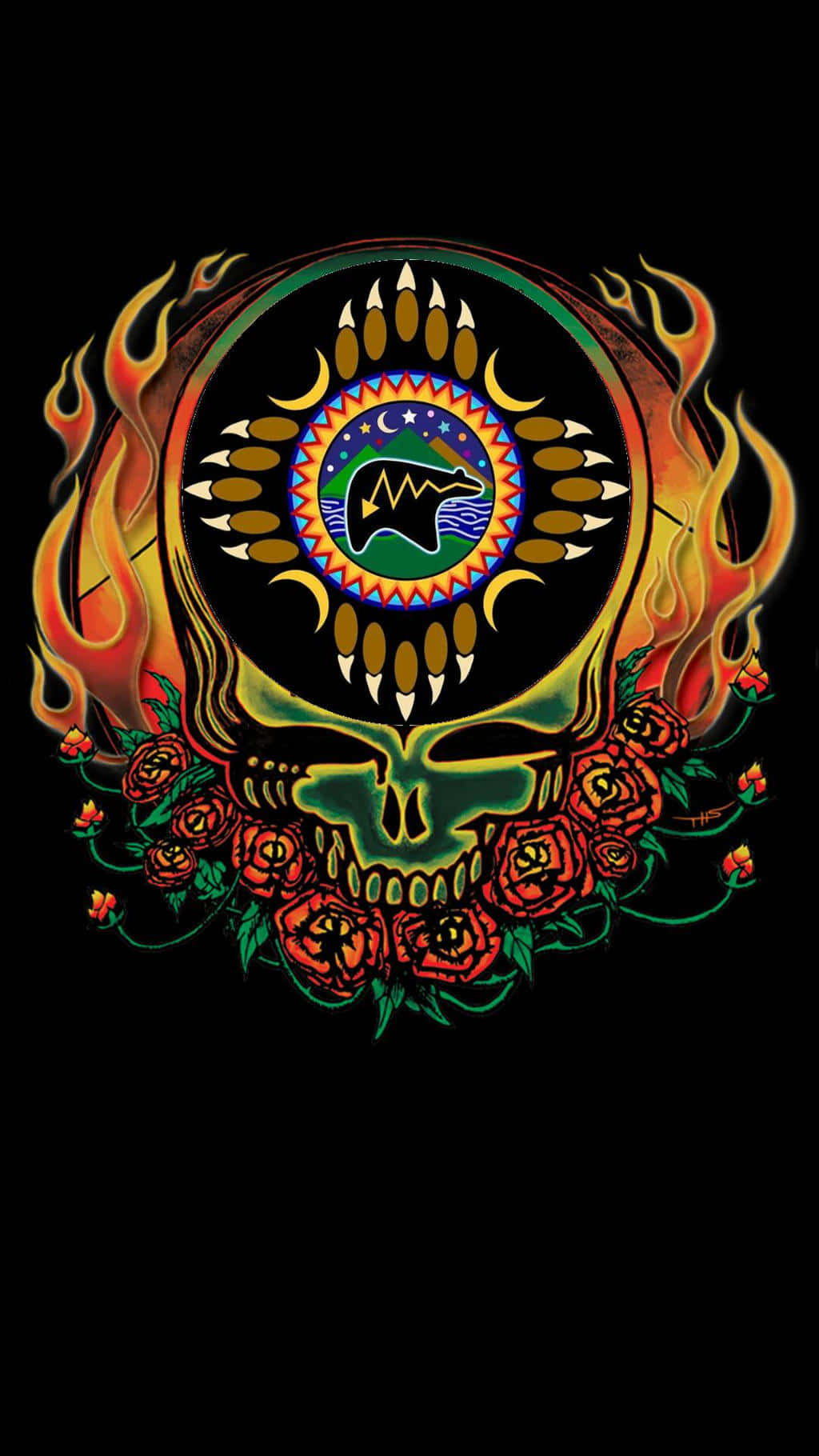 Flames On The Skull Icon Of Grateful Dead Iphone Background