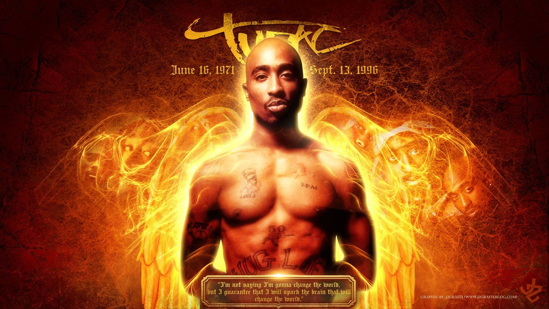 Flaming Angel 2pac Red Background Background