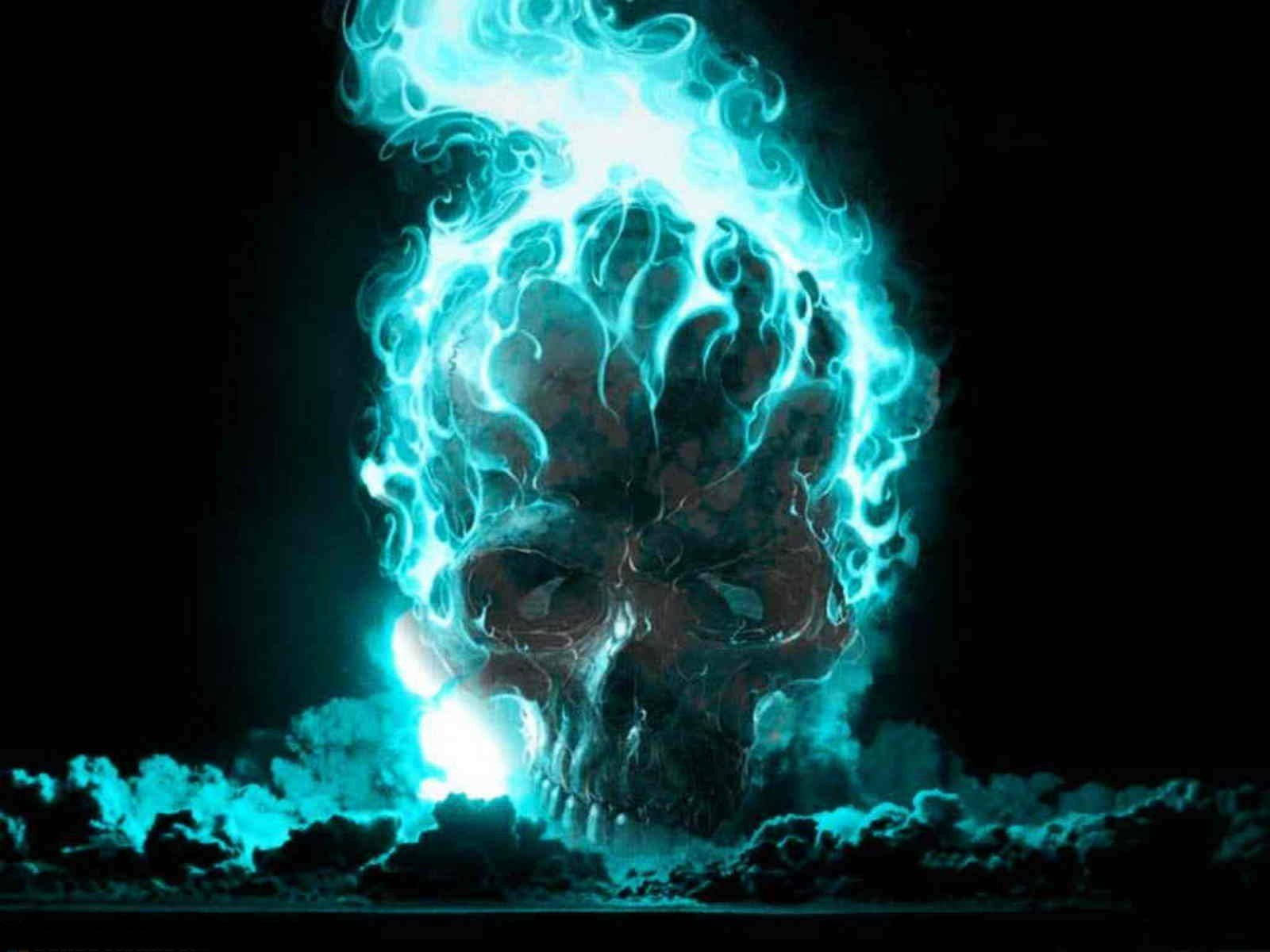 Flaming Blue Ghost Rider Skull Background