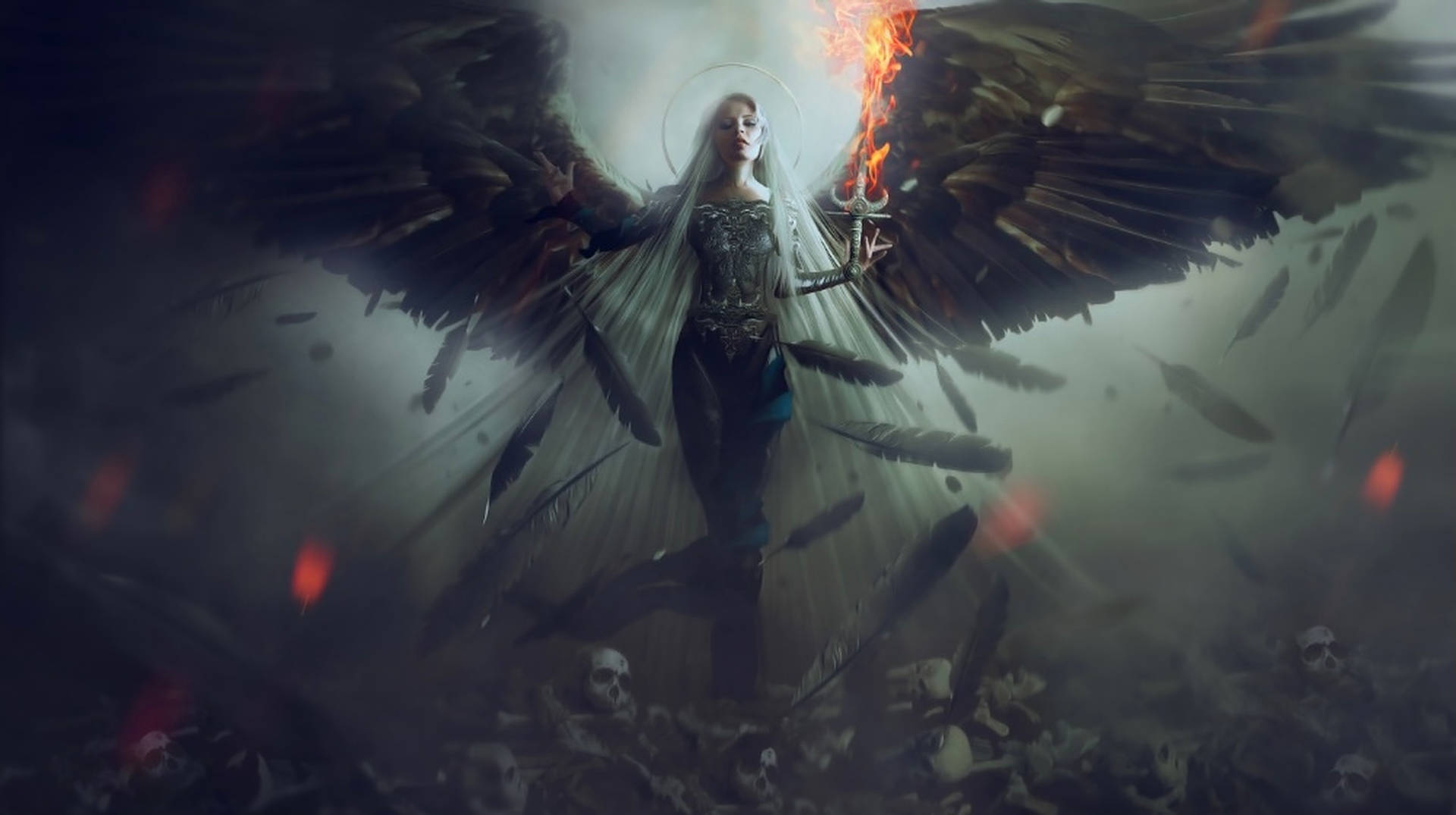 Flaming Dark Angel Background