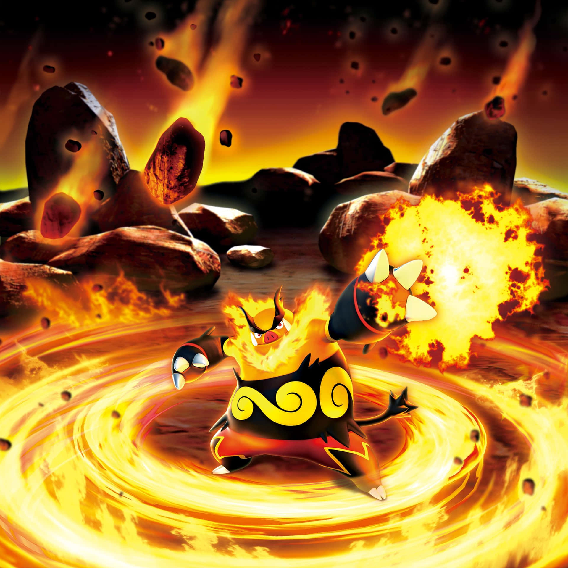 Flaming Emboar Surrounded With Fire Background