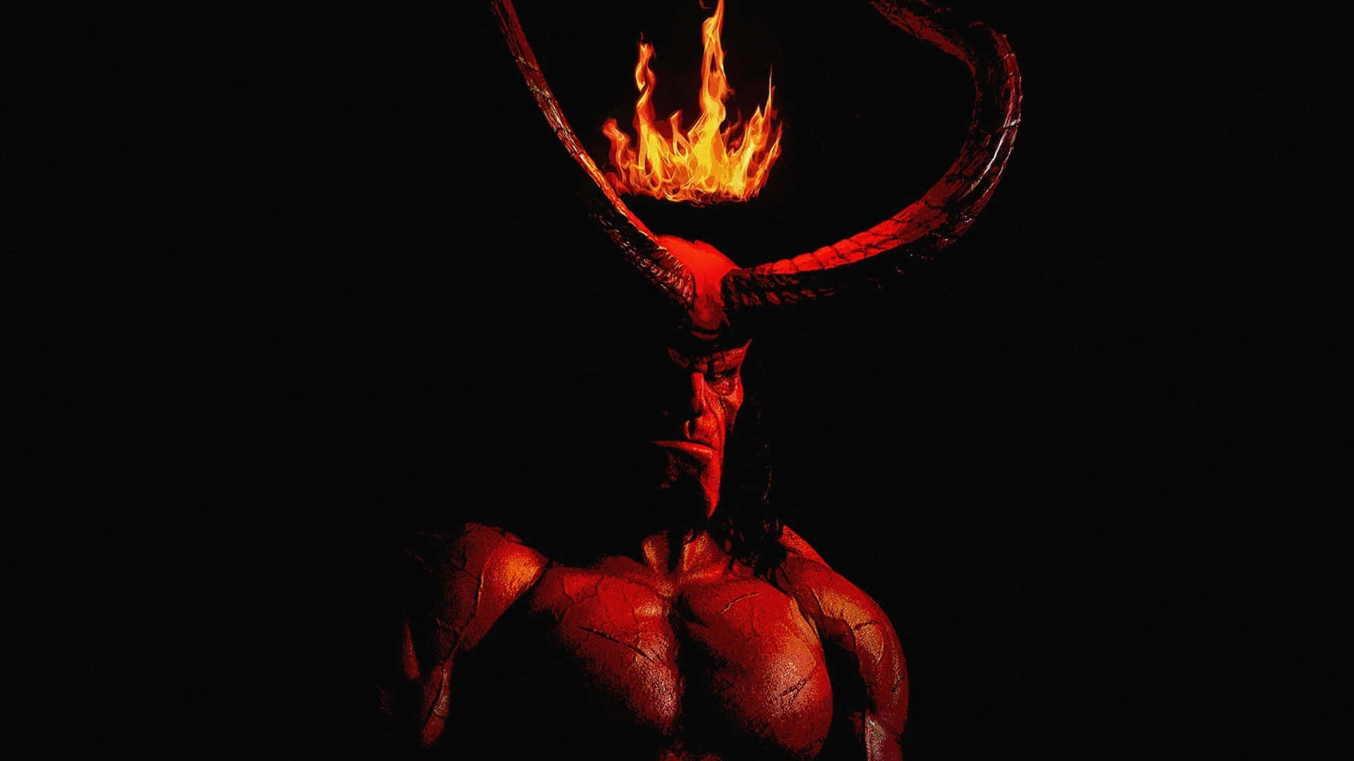 Flaming Horned Hellboy Background