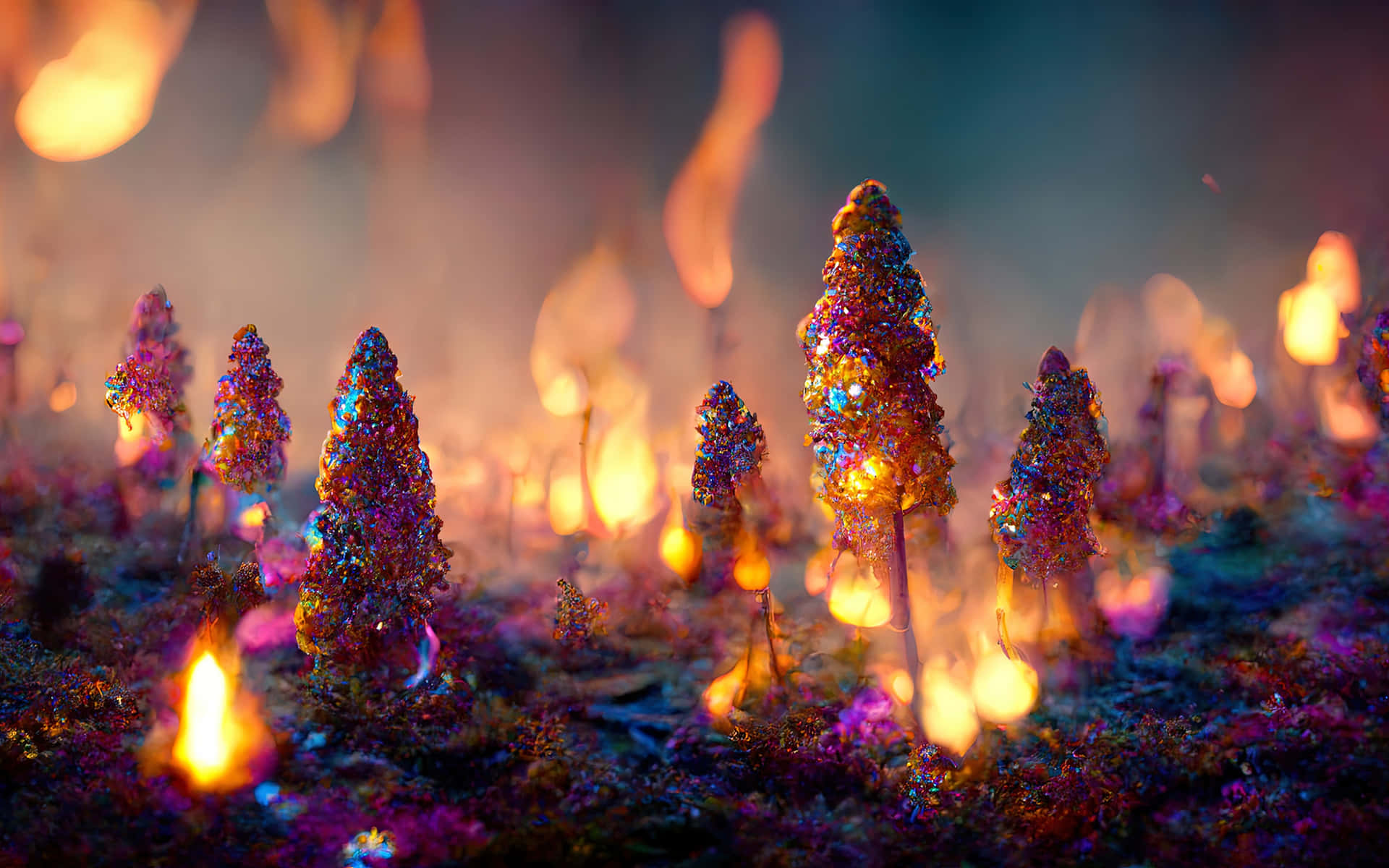 Flaming Magical Forest Background