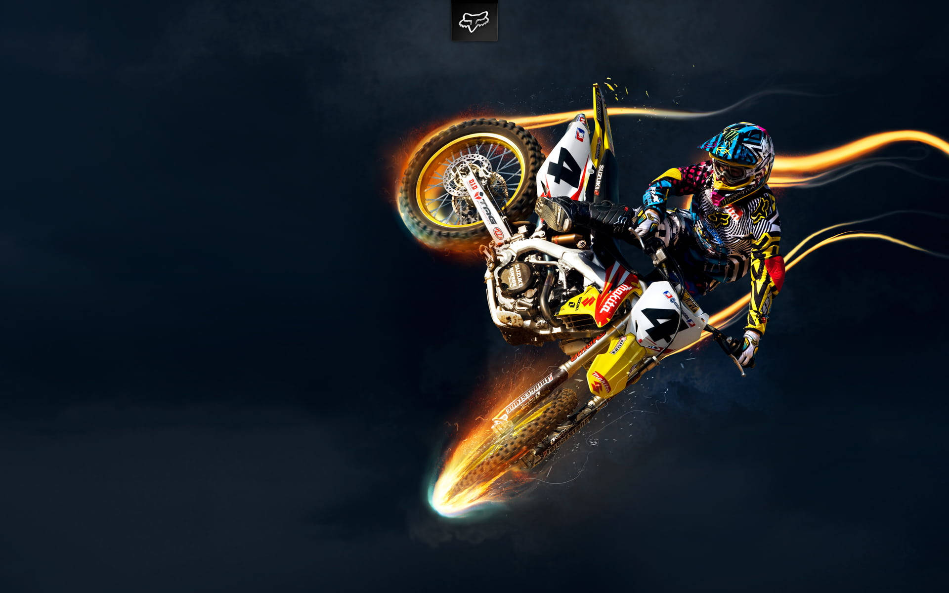 Flaming Motocross Bike On A Dark Background Background