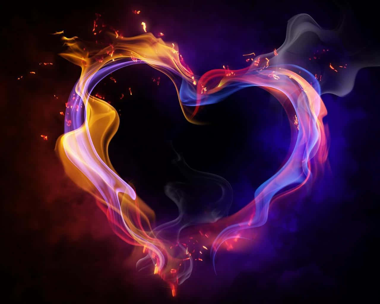 Flaming Purple Neon Heart Digital Illustration Background