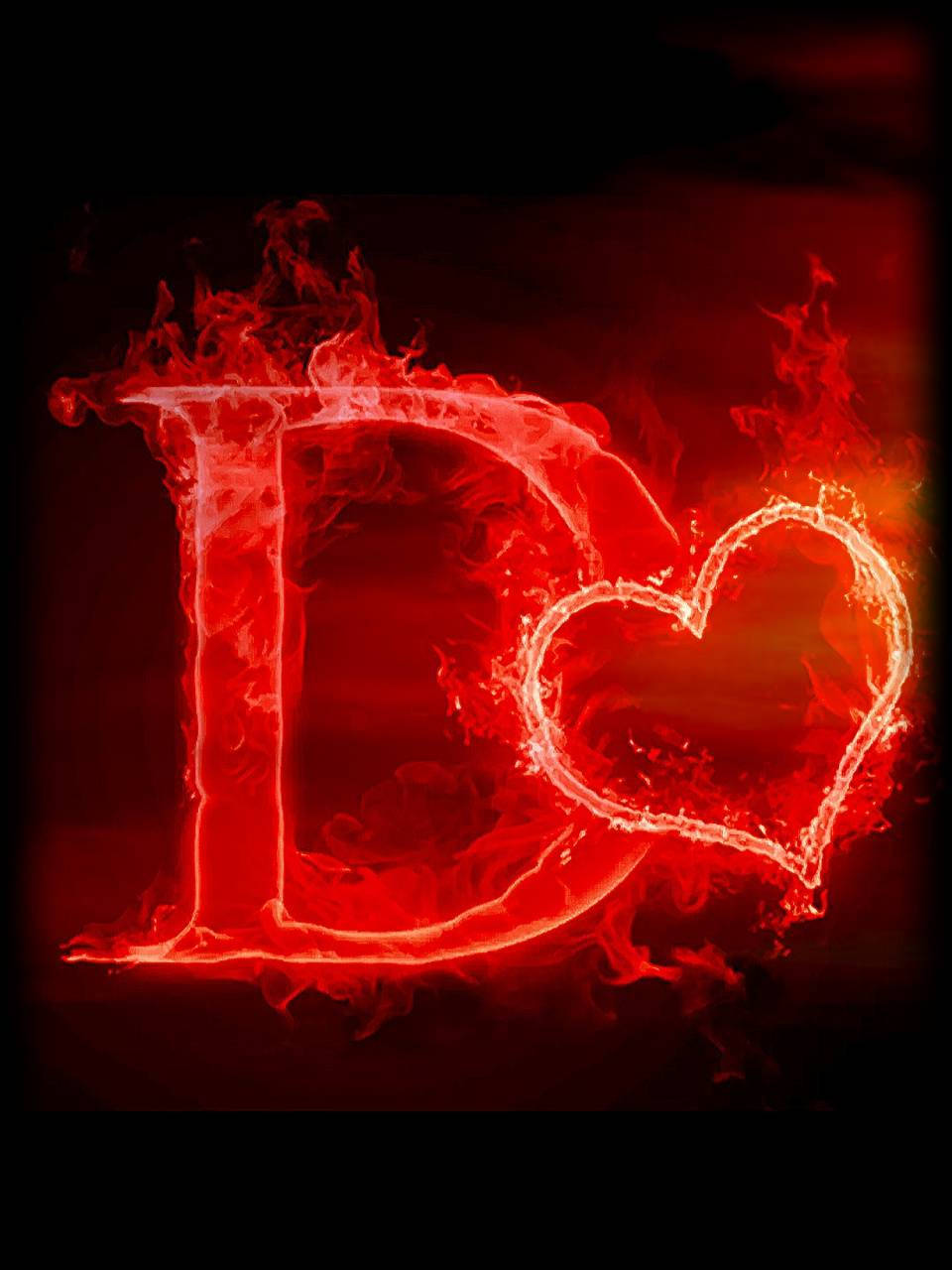 Flaming Red D With A Heart Background