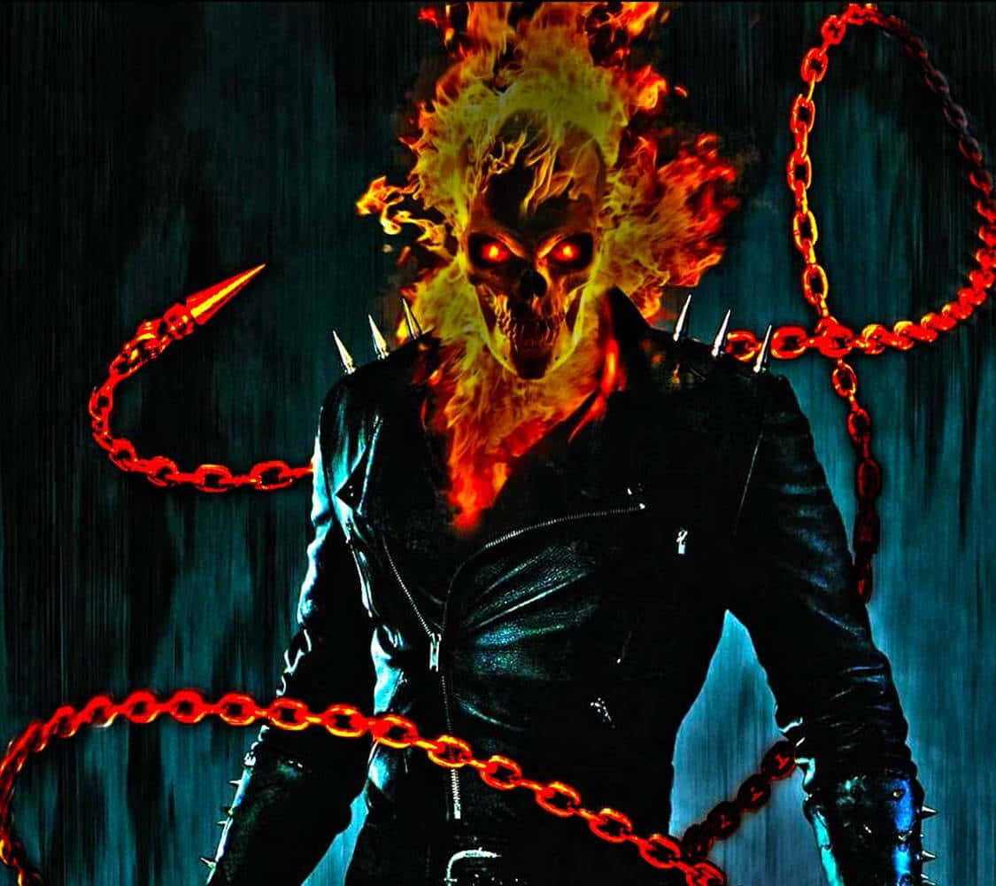 Flaming_ Skull_ Chains_ Horror Background