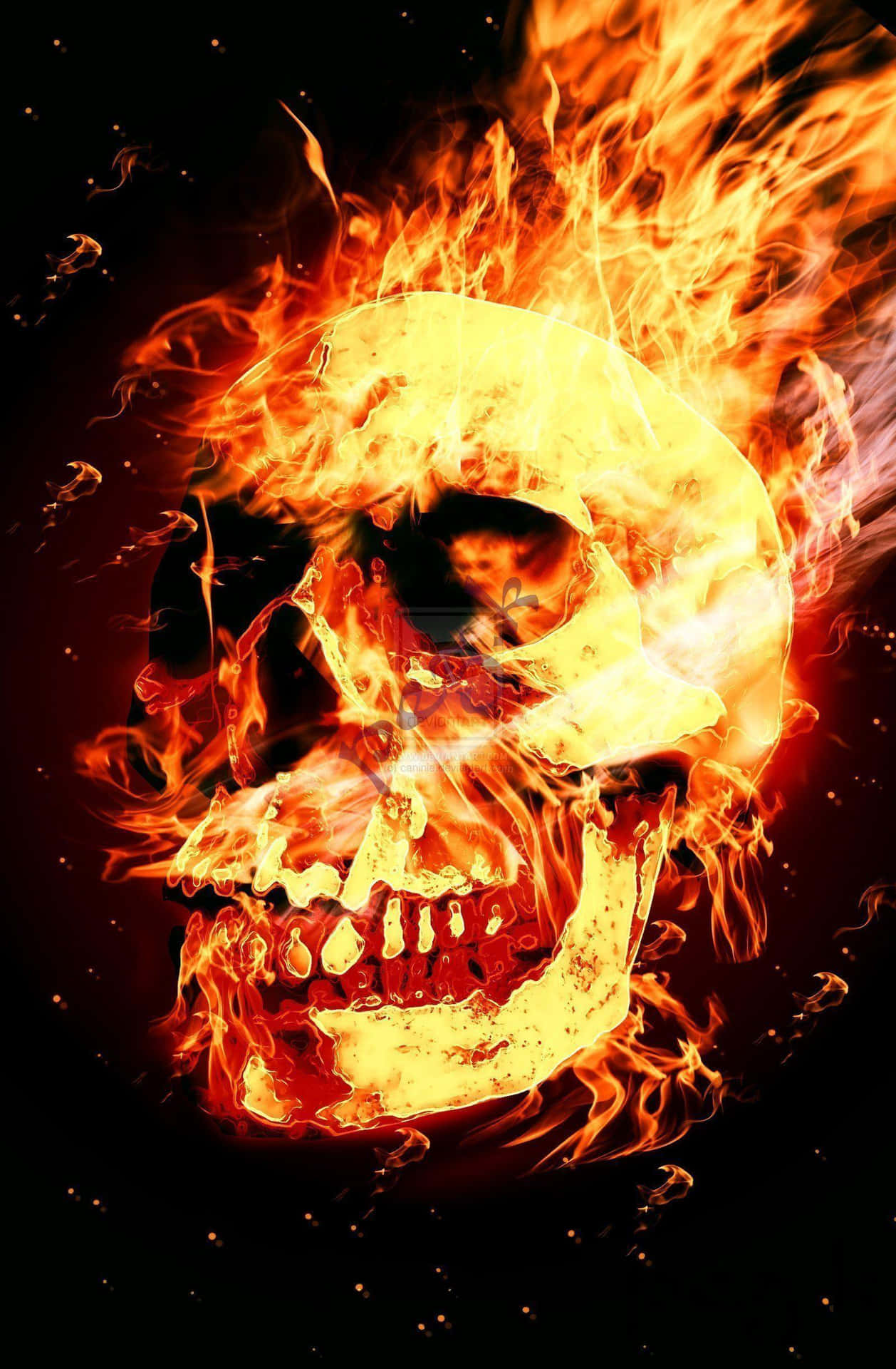 Flaming Skull Head Background