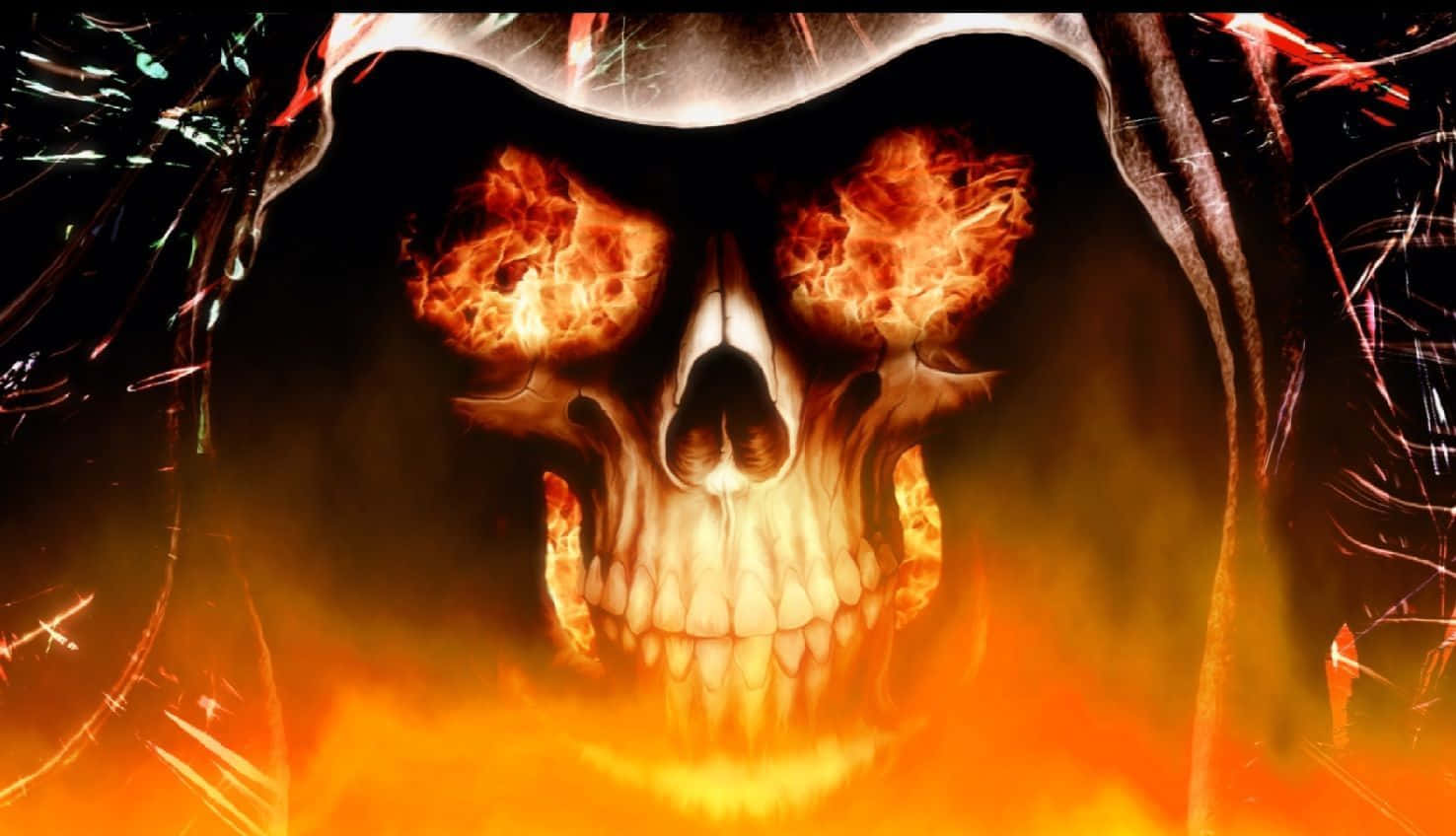 Flaming Skull Illuminating The Night Background